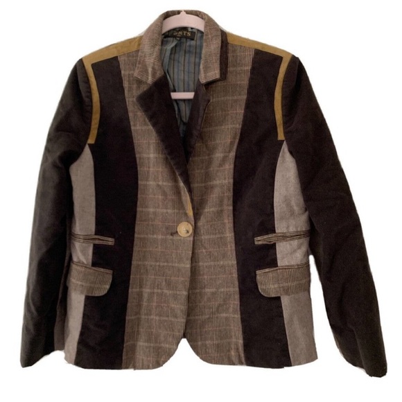 Ports 1961 Jackets & Blazers - Ports 1961 Brown Patchwork Structured Victorian Blazer Size 14